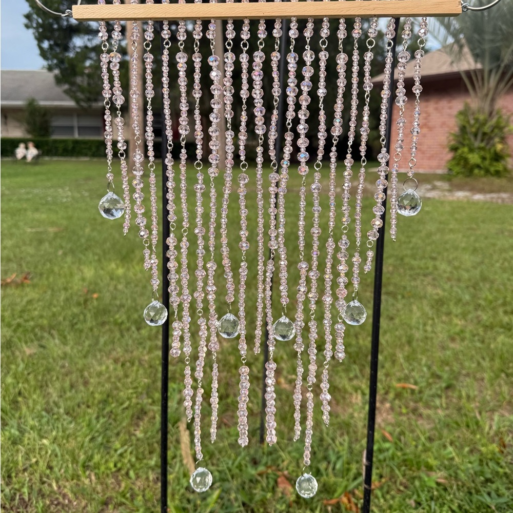 Crystal Bead Hanging Curtain - Pink Clear String Curtain by